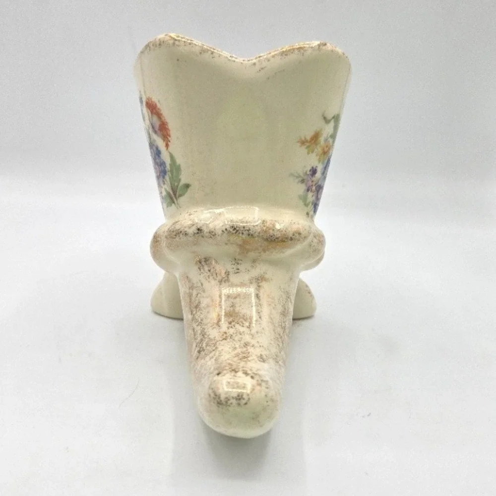 Vintage Royal China 22KT Weeping Gold Floral‎ Porcelain Pixie Shoe Vase
